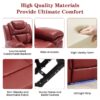 3 Pieces Recliner Sofa Sets Home Theater Seating Manual Recliner Chair With Center Console And Led Light Strip For Living Room - Wind Red - Image 8