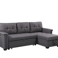 Ashlyn - Reversible Sleeper Sectional Sofa With Storage Chaise, USB Charging Ports nd Pocket - Dark Gray