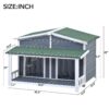 Large Wooden Dog House Outdoor / Indoor Dog Crate, Cabin Style, With Porch, 2 Doors - Gray / Green - Image 18