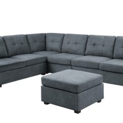 Isla - Woven Fabric 7 Seater Sectional Sofa & Ottoman - Gray