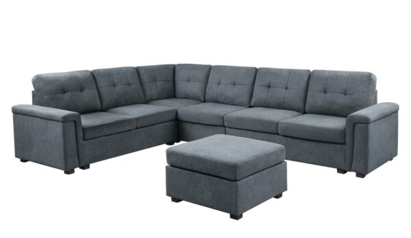 Isla - Woven Fabric 7 Seater Sectional Sofa & Ottoman - Gray