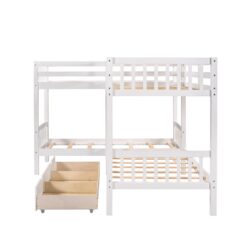 Twin L Shaped Bunk Bed With Drawers - White