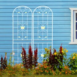 2 Pack Garden Metal Trellis Rustproof Trellis For Climbing Plants Outdoor Flower Support - Cream White