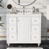 Contemporary Bathroom Vanity Cabinet, 4 Drawers & 1 Cabinet Door, Multipurpose Storage, Resin Integrated Sink, Adjustable Shelves, Solid Wood Frame With MDF - White - Image 2