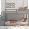 Twin Over Twin Floor Bunk Bed, Ladder With Storage - Gray - Image 2