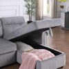Ashton - Velvet Fabric Reversible Sleeper Sectional Sofa Chaise - Gray - Image 6