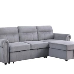 Ashton - Velvet Fabric Reversible Sleeper Sectional Sofa Chaise - Gray