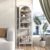 Metal Glass Door Display Storage Cabinet - 5 Tier Cube Bookshelf Storage Cabinet With 3 Adjustable Shelves For Kitchen, Dining Room, Living Room, Bathroom, Home Office - Antique White - Image 2