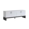 Side Credenza With 4 Doors, Storage Cabinets, TV Stand - White / Distressed Gray - Image 3