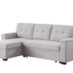 Lucca II - Woven Fabric Reversible Sleeper Sectional Sofa With Storage Chaise and Pocket Coil Seating - Light Gray