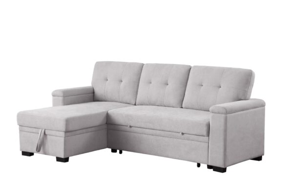 Lucca II - Woven Fabric Reversible Sleeper Sectional Sofa With Storage Chaise and Pocket Coil Seating - Light Gray