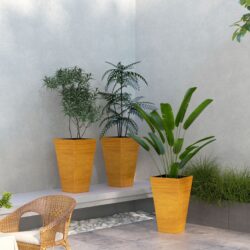 Outsunny - Outdoor Planters (Set of 3) Large Taper Planters With Drainage Holes And Plug, Faux Wood Plastic Flower Pots For Outdoor, Indoor, Garden, Patio - Tan