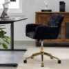 Office Chair, Artificial Rabbit Hair Home Office Chair With Golden Metal Base, Adjustable Desk Chair Swivel Office Chair, Vanity Chair - Black - Image 19
