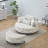 Corduroy Sofa With Two Throw Pillows And A Waist Pillow With An Extra Tray For Comfortable Seating Suitable For Small Apartment Bedroom Space - Beige - Image 4