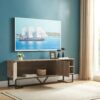 TV Stand Two Door Cabinet With Two Open Shelves With Metal Legs - Brown / Black - Image 2