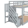 Twin Over Twin Floor Bunk Bed, Ladder With Storage - Gray - Image 11