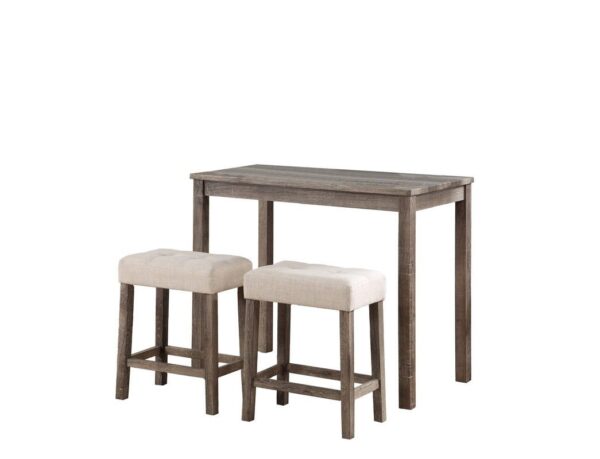 Lux - 3 Piece Counter Height Pub Table With Tufted Linen Stools (Set of 3) - Brown And Creamy White