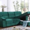 Kipling - Velvet Fabric Reversible Sleeper Sectional Sofa Chaise - Green - Image 9