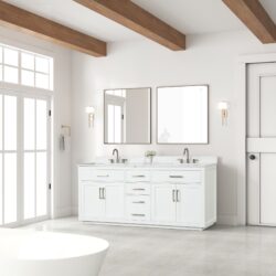 Bathroom Vanity With Double Sink, Freestanding Modern Bathroom Vanity With Soft - Close Cabinet And 3 Drawers, Solid Wood Bathroom Storage Cabinet With Quartz Countertop - White