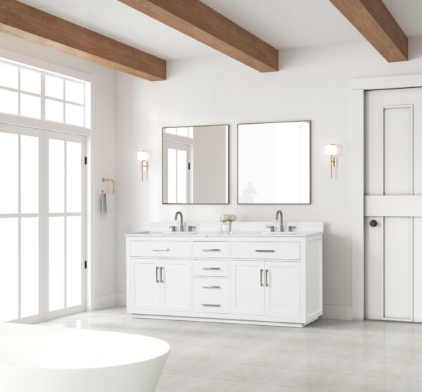Bathroom Vanity With Double Sink, Freestanding Modern Bathroom Vanity With Soft - Close Cabinet And 3 Drawers, Solid Wood Bathroom Storage Cabinet With Quartz Countertop - White