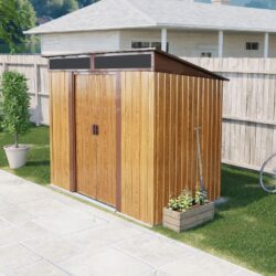 6Ft X 5Ft Outdoor Metal Storage With Transparent Plate And Foundation For Backyard Garden Patio - Coffee
