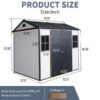 8 X 6 Ft Resin Outdoor Storage Shed Waterproof Shed With Floor & Two Windows & Lockable Door, Tool Shed For Garden, Patio, Backyard - Gray / White - Image 5