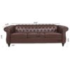 Rolled Arm Chesterfield Three Seater Sofa - Dark Brown - Image 9