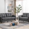 Callie - Woven Fabric Living Room Sofa, Loveseat (Set of 2) - Gray - Image 7
