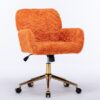Office Chair, Artificial Rabbit Hair Home Office Chair With Golden Metal Base, Adjustable Desk Chair Swivel Office Chair, Vanity Chair - Orange - Image 5