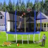 10' Trampoline With Basketball Hoop, Astm Approved Reinforced Type Outdoor Trampoline With Enclosure Net - Blue - Image 10
