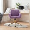 Office Chair, Artificial Rabbit Hair Home Office Chair With Golden Metal Base, Adjustable Desk Chair Swivel Office Chair, Vanity Chair - Violet - Image 14