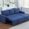 Lucca - Linen Reversible Sleeper Sectional Sofa With Storage Chaise - Blue - Image 6