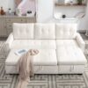 Reversible Sectional Storage Sleeper Sofa Bed, L-Shape 2 Seat Sectional Chaise With Storage, Skin-Feeling Velvet Fabric - Beige - Image 2