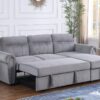 Ashton - Velvet Fabric Reversible Sleeper Sectional Sofa Chaise - Gray - Image 8