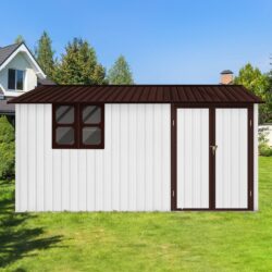 10'x12' Garden Sheds Outdoor Storage Sheds With Window - White / Coffee