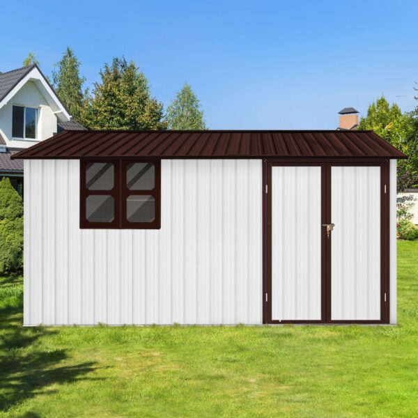 10'x12' Garden Sheds Outdoor Storage Sheds With Window - White / Coffee