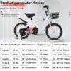 Fkznpj - 18" Sporty Kids Bike With Training Wheels And Stand Adjustable Saddle Suitable For Boys And Girls Aged 5 - 10 Years Tall Height 39 - 49" Available In A Variety Of Colors - White - Image 9