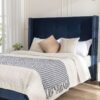 Peyton - Queen Bed Upholstered With High Headboard, Traditional Hand Buttoned Tufting - Blue - Image 11