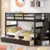 Stairway Twin Over Twin Bunk Bed With Three Drawers For Bedroom - Espresso - Image 11