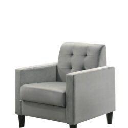 Hale - Velvet Accent Armchair With Tufting - Light Gray
