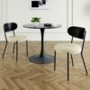 Modern Gray Simple Dining Chair Upholstered Chair Family Bedroom Stool Back Dressing, Black Round Table Set, Bentwood Covered With Ash Veneer Chair Back, Chair Metal Legs (Set of 3) - Black / Cream - Image 2