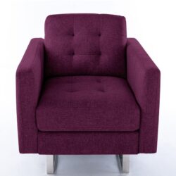 Victoria - Linen Fabric Armchair With Metal Legs, Side Pockets, And Pillow - Purple