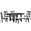 Topmax - 6 Piece Farmhouse Extendable Dining Table With Footrest, 4 Upholstered Dining Chairs And Dining Bench, Two 11" Removable Leaf - Black / Beige - Image 11
