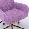 Office Chair, Artificial Rabbit Hair Home Office Chair With Golden Metal Base, Adjustable Desk Chair Swivel Office Chair, Vanity Chair - Violet - Image 11