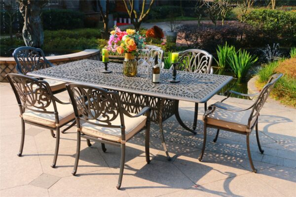 Rectangular 6 Person 84.2" Long Dining Set With Sunbrella Cushions - Gray / Ivory