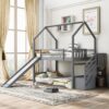 Twin Over Twin House Bunk Bed With Convertible Slide, Storage Staircase Can Be Placed Left Or Right - Gray - Image 2