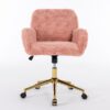 Office Chair, Artificial Rabbit Hair Home Office Chair With Golden Metal Base, Adjustable Desk Chair Swivel Office Chair, Vanity Chair - Pink - Image 3