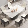 63" Modern Artificial Stone Panel Stainless Steel Curved Legs, Can Accommodate 6-8 People - White / Gray - Image 2