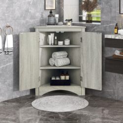 Triangle Bathroom Storage Cabinet With Adjustable Shelves, Freestanding Floor Cabinet For Home Kitchen - Oak