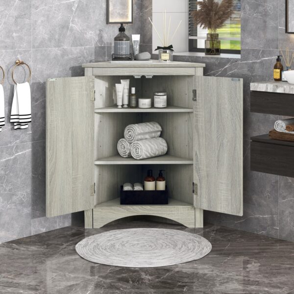 Triangle Bathroom Storage Cabinet With Adjustable Shelves, Freestanding Floor Cabinet For Home Kitchen - Oak